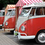 Red and White VW Split Screen Vans