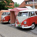 Red and White VW Split Screen Vans